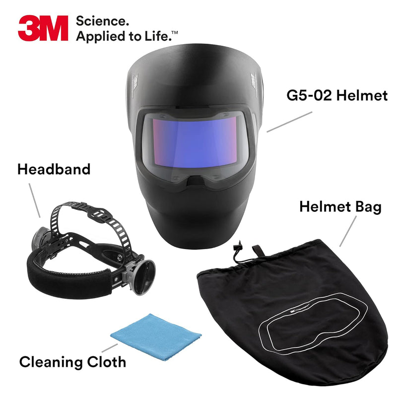 3M™ Speedglas™ G5-02 Welding Helmet 08-0100-50iC, with Curved G5-02 ADF, Headband, Cleaning Wipe, and Bag