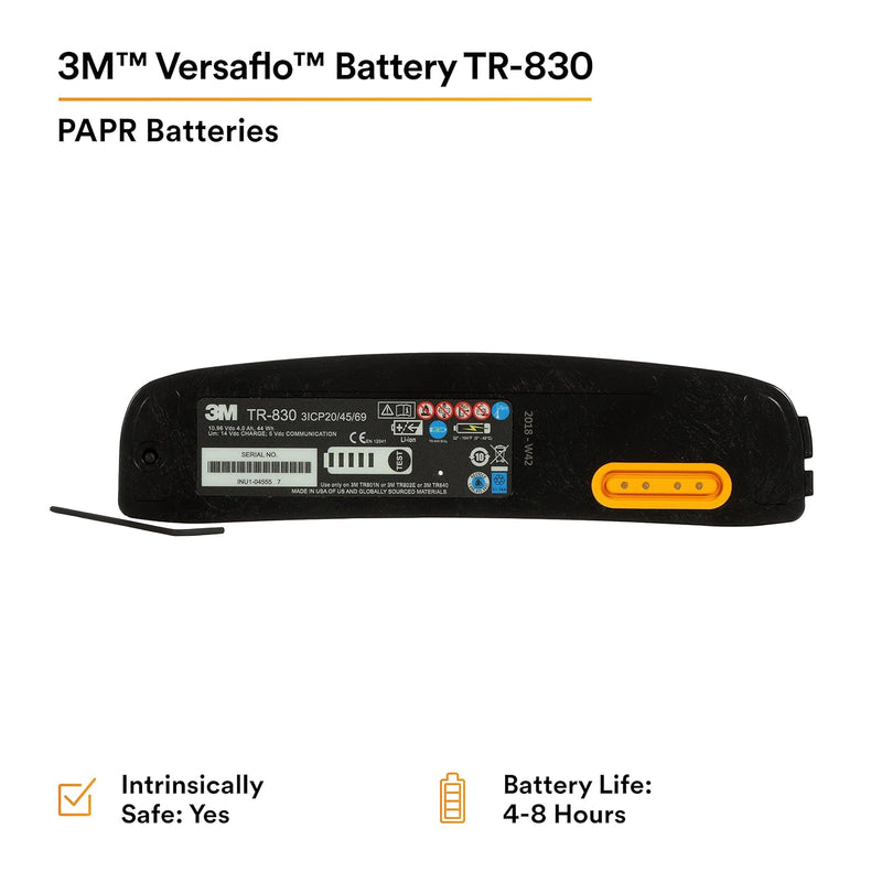 3M Versaflo TR-830 Lithium-Ion Rechargeable Battery, for 3M Versaflo TR-800 Series Powered Air Purifying Respirator, Intrinsically Safe. Each